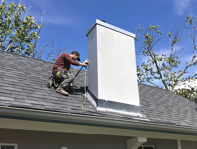 Guilford Chimney Sweep team member finishing chimney construction in Guilford, CT
