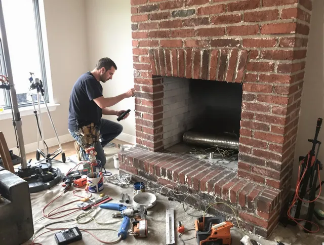 Guilford Chimney Sweep specialist finalizing chimney liner service in Guilford, CT
