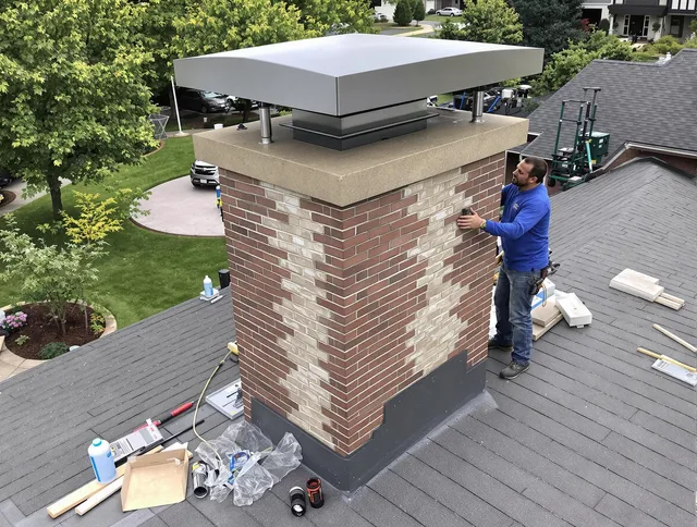 Guilford Chimney Sweep team working on a custom chimney remodel in Guilford, CT