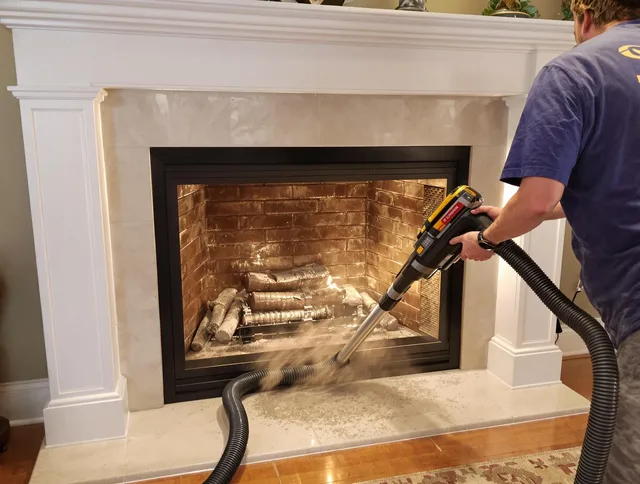Fireplace cleaning performed by Guilford Chimney Sweep in Guilford, CT